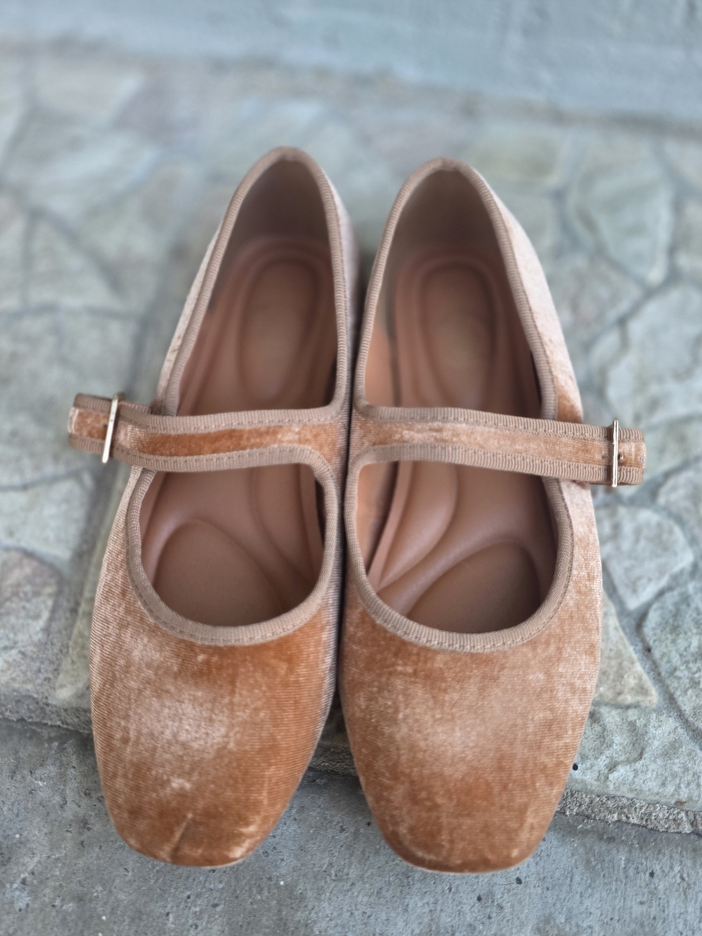 Trary Velvet Mary Jane Flats in Camel